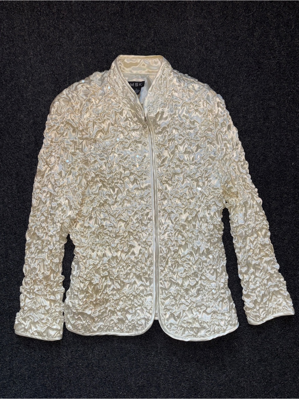 MSK Vintage Y2K Cream Crinkle Popcorn Sequin Evening Jacket XL Festive Holiday